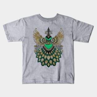 Beautiful elegant peacock in green colors Kids T-Shirt